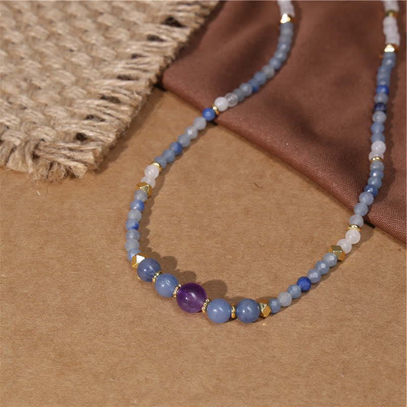 Buddha Stones Natural Blue Aventurine White Jade Bead Calm Necklace - image 3