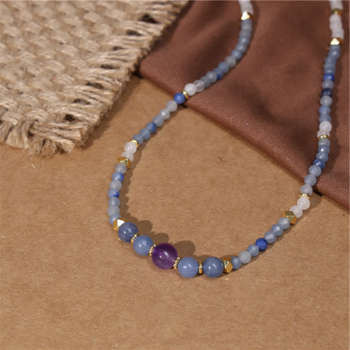 Buddha Stones Natural Blue Aventurine White Jade Bead Calm Necklace - image 3