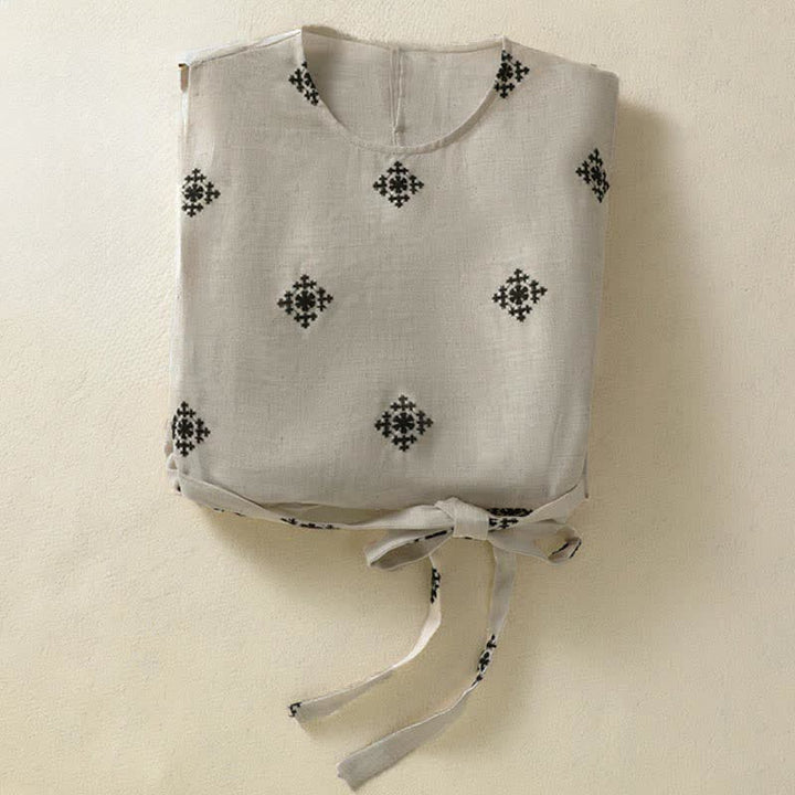 Buddha Stones Summer Boho Drawstring Geometric Print Women's Summer Sleeveless Dress With Pockets - image 12