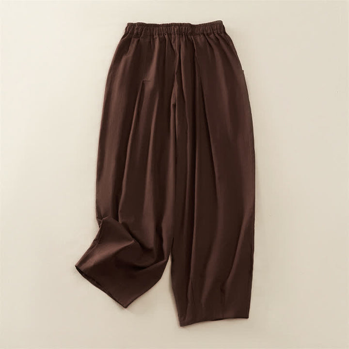Buddha Stones Spring Casual Elastic Waist Pleated Solid Women's Harem Pants With Pockets - image 1