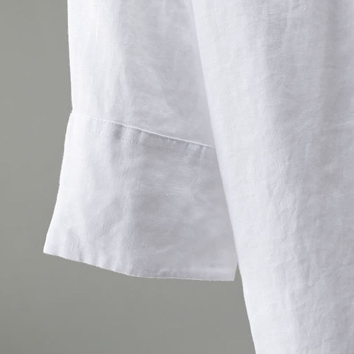 Buddha Stones Spring Minimalist Button-Up Solid Linen Men's Three-Quarter Sleeve Shirt - image 7