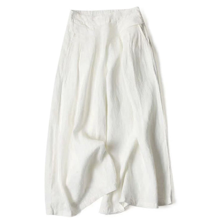 Buddha Stones Plain Color Cotton Linen High Waist Women's Wide Leg Pants With Pockets - image 22