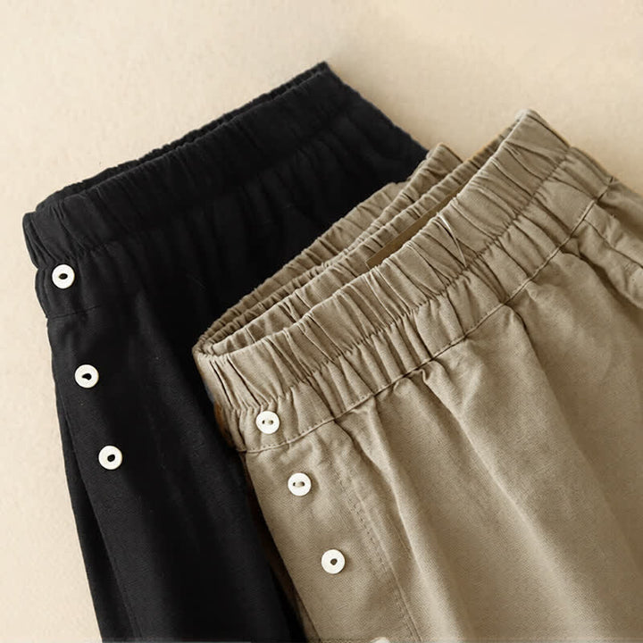 Buddha Stones Summer Minimalist Button-Up Elastic Waist Solid Women's Shorts With Pockets - image 17