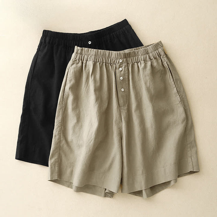 Buddha Stones Summer Minimalist Button-Up Elastic Waist Solid Women's Shorts With Pockets - image 15