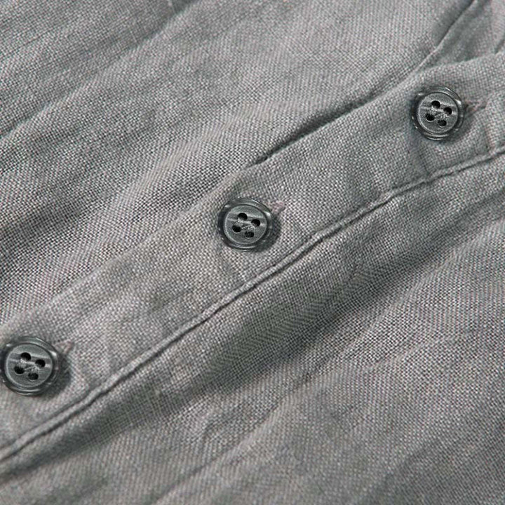 Buddha Stones Summer Half Buttons Rolled Sleeves Design Cotton Linen Men's Short Sleeve Shirt - image 3