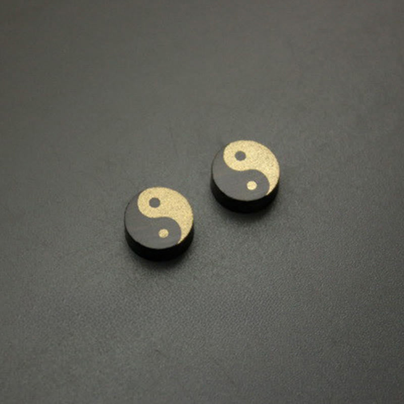 Buddha Stones Ebony Wood Yin Yang Balance Stud Earrings - image 2