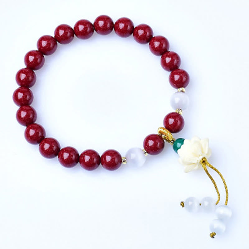 Buddha Stones Natural Cinnabar Cat's Eye Ivory Fruit Lotus Charm Blessing Bracelet - image 4