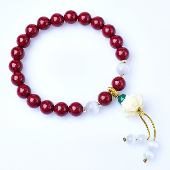 Buddha Stones Natural Cinnabar Cat's Eye Ivory Fruit Lotus Charm Blessing Bracelet - image 4