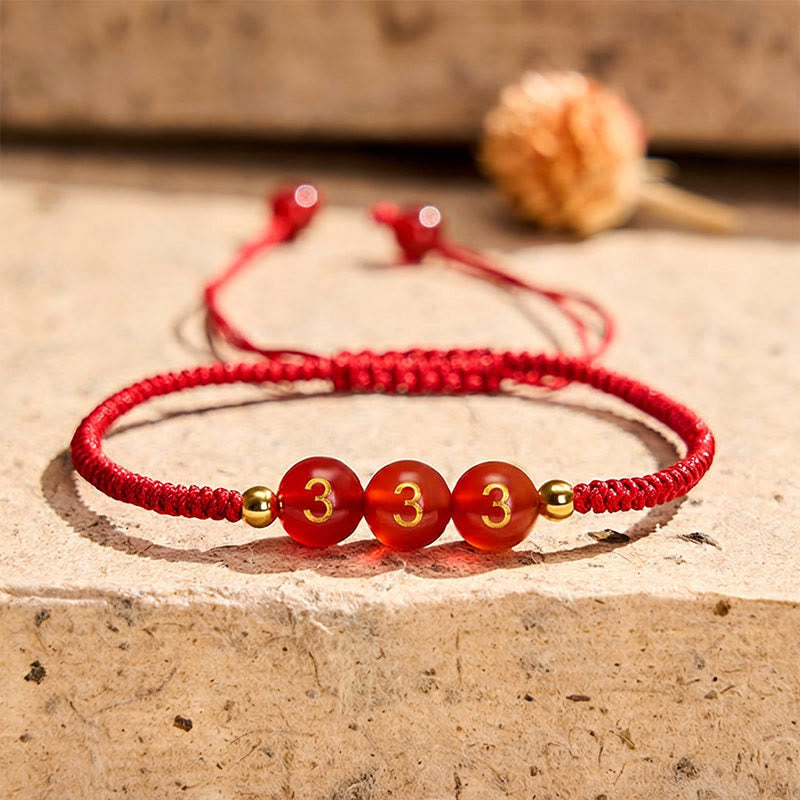 Buddha Stones Angel Number Red String Red Agate Beads Luck Braided Adjustable Bracelet - 333 Angel Number - Red String(Wrist Circumference 15-22cm) - image 14