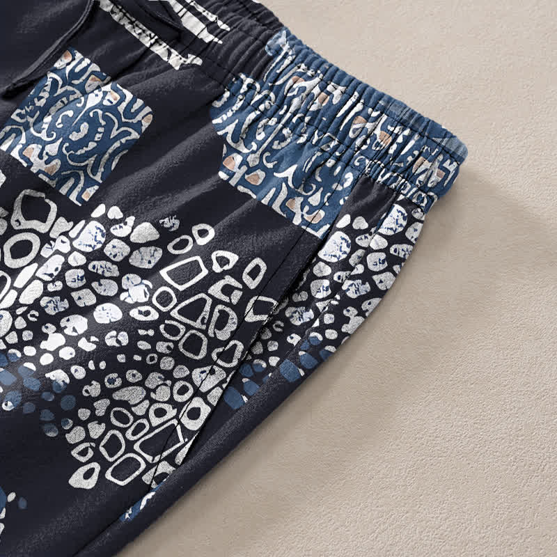 Buddha Stones Cotton Geometric Patchwork Pattern Men's Tapered Pants With Pockets - image 2