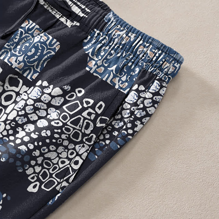 Buddha Stones Cotton Geometric Patchwork Pattern Men's Tapered Pants With Pockets - image 2