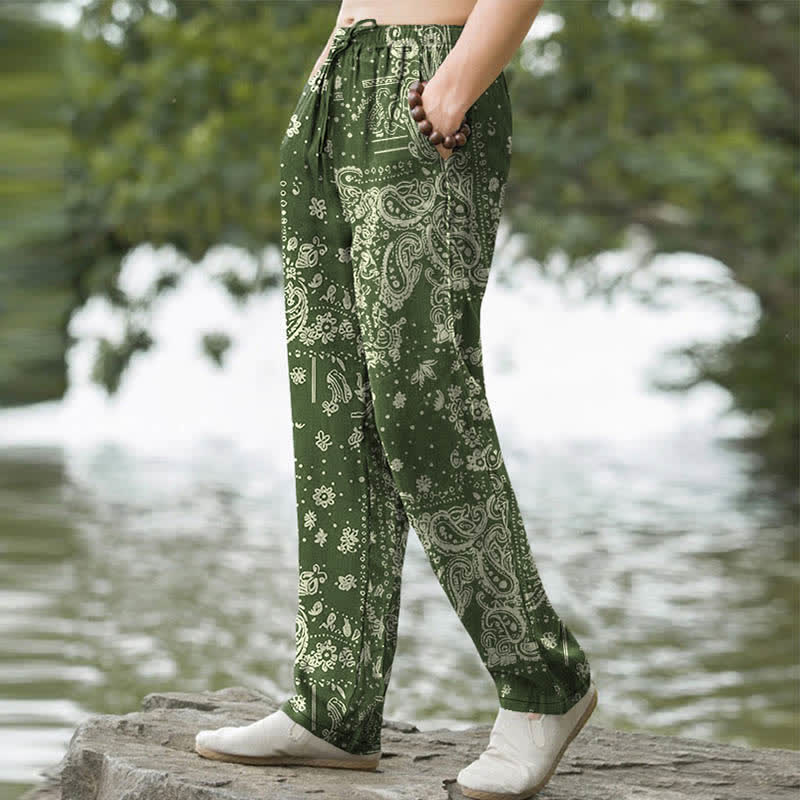 Buddha Stones Cotton Cashew Flowers Paisley Pattern Men's Tapered Pants With Pockets - image 7