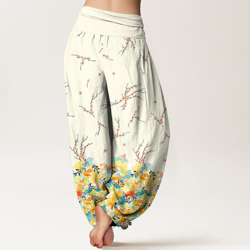 Buddha Stones Cotton Boho Ditsy Branch Floral Pattern Women's Elastic Waist Harem Pants - image 2