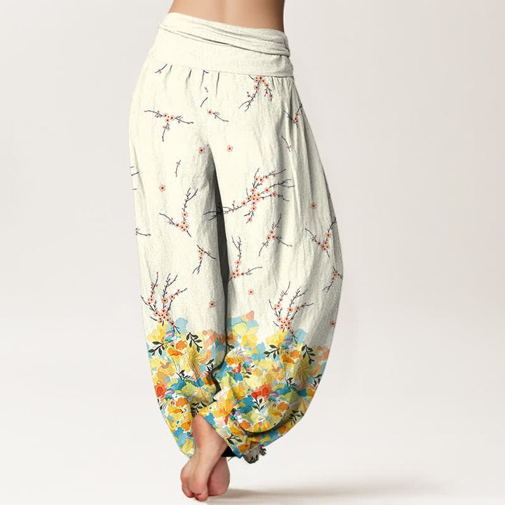 Buddha Stones Cotton Boho Ditsy Branch Floral Pattern Women's Elastic Waist Harem Pants - image 2