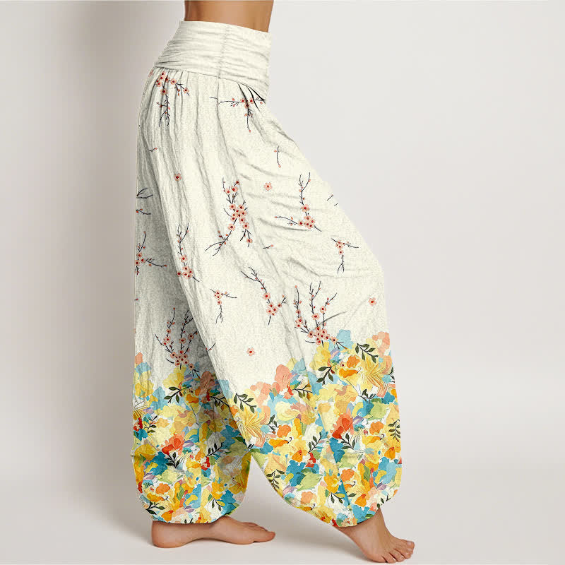 Buddha Stones Cotton Boho Ditsy Branch Floral Pattern Women's Elastic Waist Harem Pants - image 1