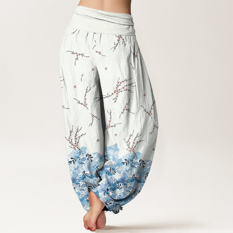 Buddha Stones Cotton Boho Ditsy Branch Floral Pattern Women's Elastic Waist Harem Pants - image 8