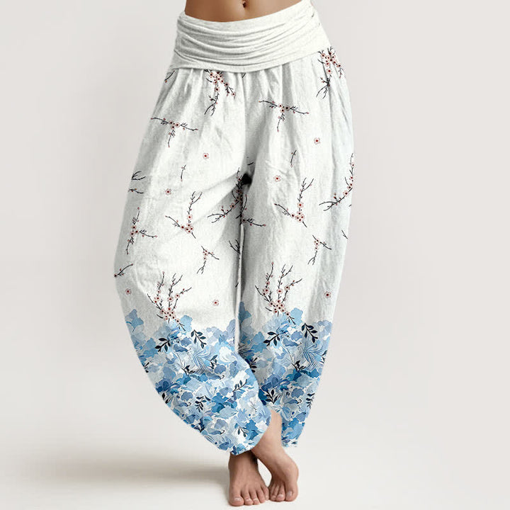 Buddha Stones Cotton Boho Ditsy Branch Floral Pattern Women's Elastic Waist Harem Pants - LightSkyBlue - US16，UK/AU20，EU48 (3XL) - image 6
