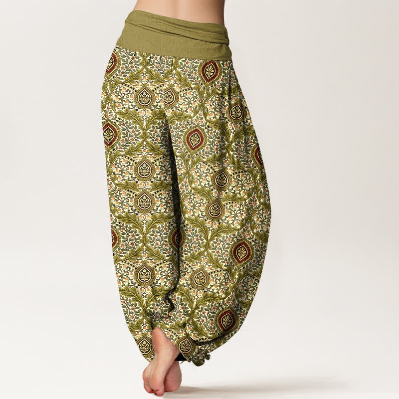 Buddha Stones Pure Cotton Paisley Diamond Pattern Women's Elastic Waist Harem Pants - image 2