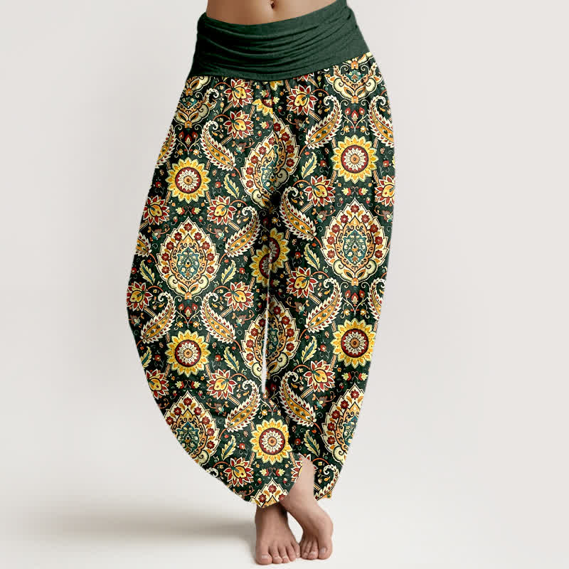 Buddha Stones Cotton Bohemian Mandala Paisley Pattern Women's Elastic Waist Harem Pants - DarkGreen - US16，UK/AU20，EU48 (3XL) - image 3