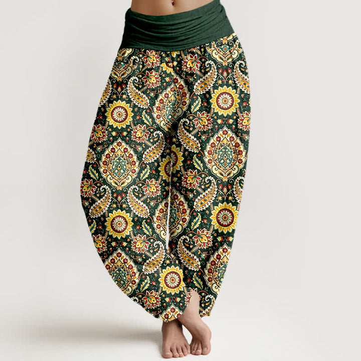 Buddha Stones Cotton Bohemian Mandala Paisley Pattern Women's Elastic Waist Harem Pants - DarkGreen - US16，UK/AU20，EU48 (3XL) - image 3