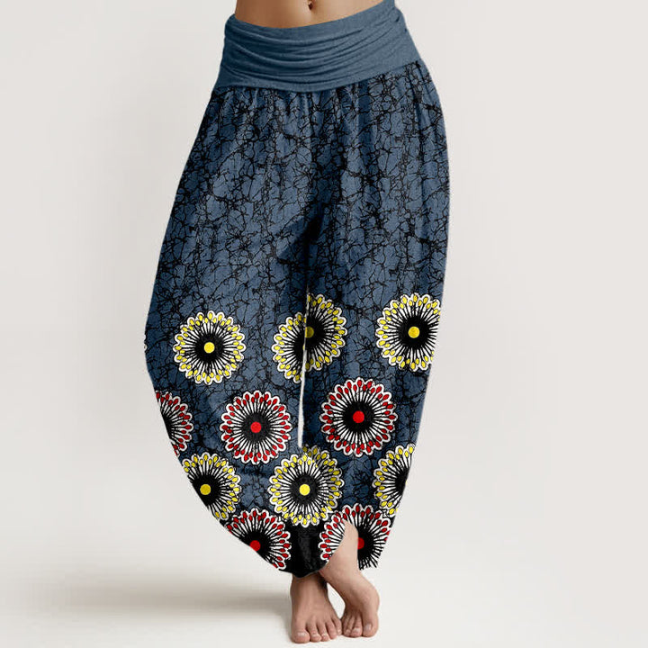 Buddha Stones Pure Cotton Sunburst Floral Pattern Women's Elastic Waist Harem Pants - DarkBlue - US16，UK/AU20，EU48 (3XL) - image 0