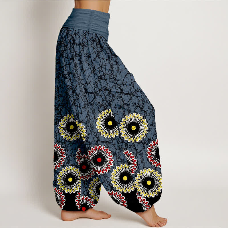 Buddha Stones Pure Cotton Sunburst Floral Pattern Women's Elastic Waist Harem Pants - image 1