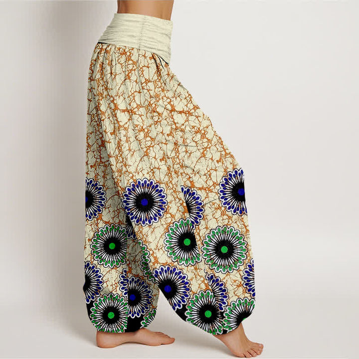 Buddha Stones Pure Cotton Sunburst Floral Pattern Women's Elastic Waist Harem Pants - image 4