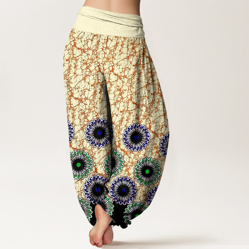 Buddha Stones Pure Cotton Sunburst Floral Pattern Women's Elastic Waist Harem Pants - image 5