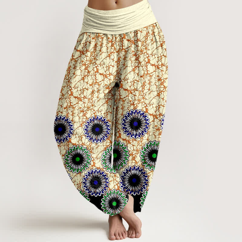 Buddha Stones Pure Cotton Sunburst Floral Pattern Women's Elastic Waist Harem Pants - Goldenrod - US16，UK/AU20，EU48 (3XL) - image 3
