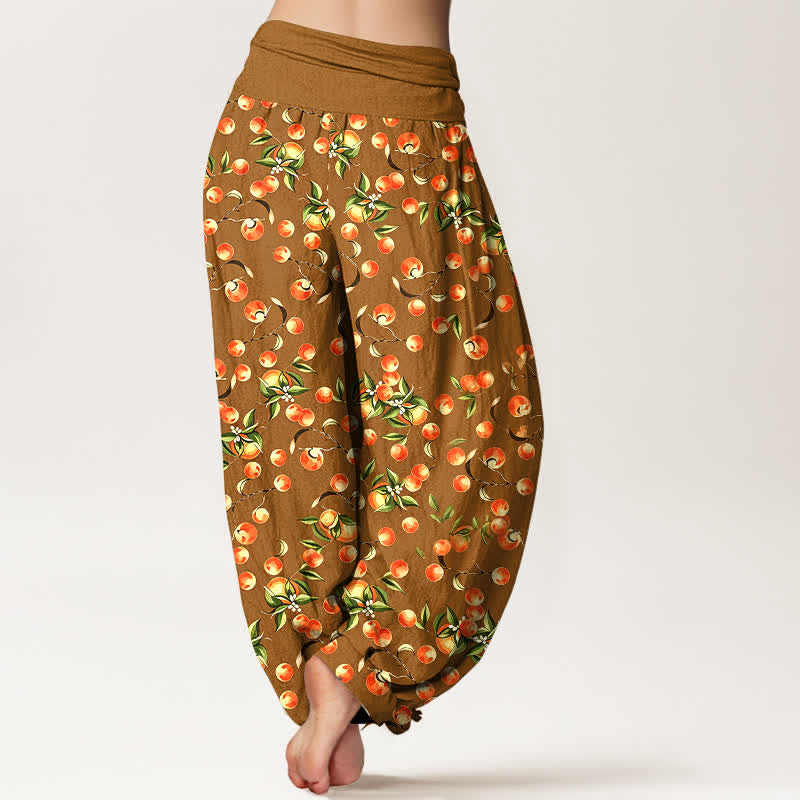 Buddha Stones Pure Cotton Mandarin Fruit Leaf Pattern Women's Elastic Waist Harem Pants - image 5