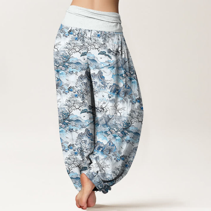 Buddha Stones Cotton Oriental Landscape Pattern Women's Elastic Waist Harem Pants - image 5