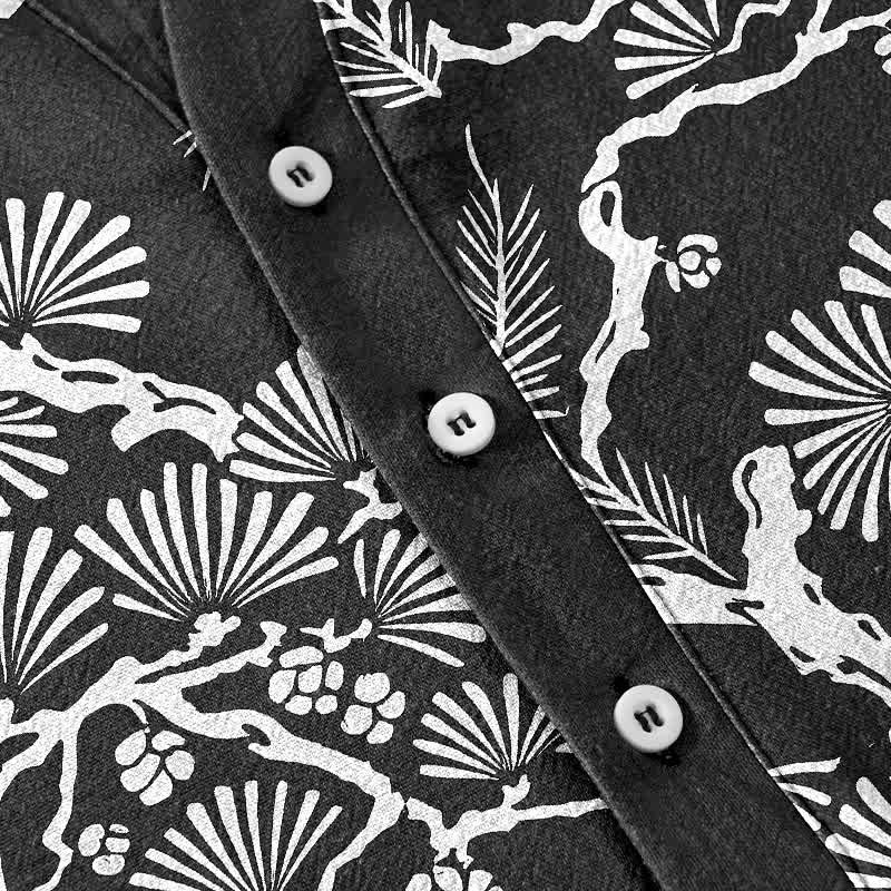 Buddha Stones Cotton White Pine Needle Botanical Pattern Men's Short Sleeve Half Button Shirt - image 3