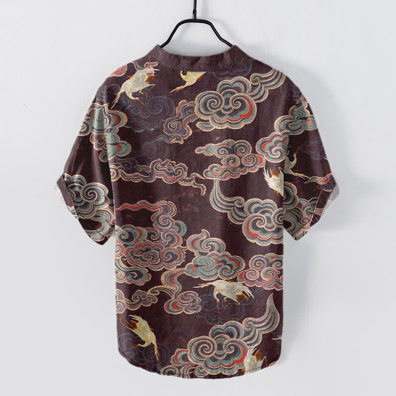 Buddha Stones Cotton Koi Fish Lotus Pattern Men's Short Sleeve Half Button Shirt - image 8