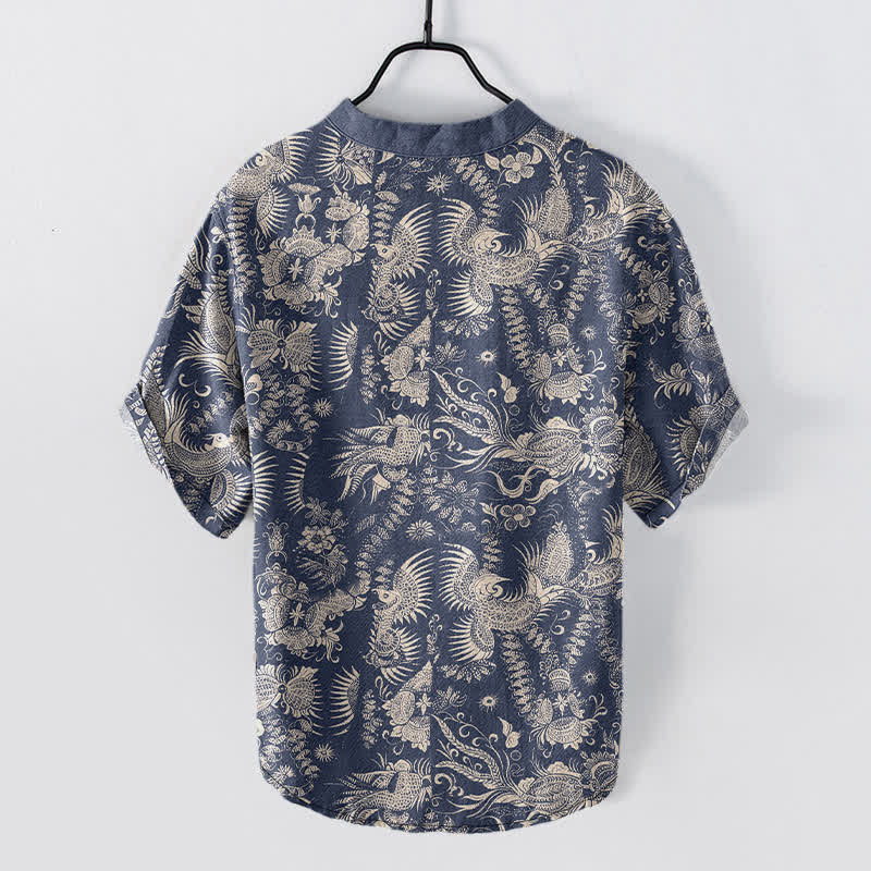 Buddha Stones Cotton Botanical Floral Pattern Men's Short Sleeve Half Button Shirt - image 1