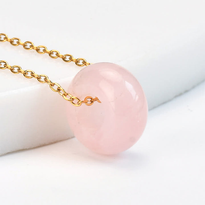 Buddha Stones Natural Rose Quartz Green Aventurine Round Crystal Healing Necklace - Natural Rose Quartz(Color May Vary) - image 2