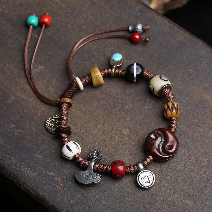 Buddha Stones Bone Yin Yang Braided Rope Balance Bracelet - image 1
