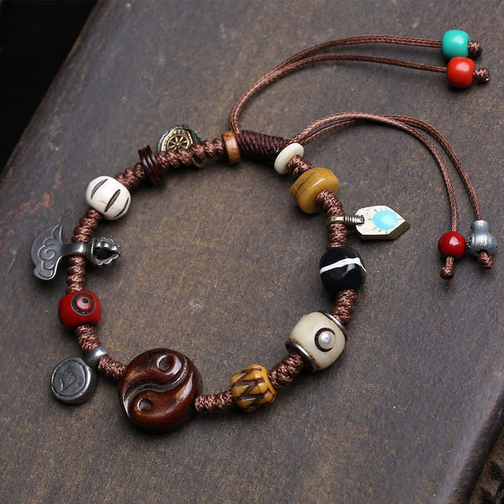 Buddha Stones Bone Yin Yang Braided Rope Balance Bracelet - Yin Yang(Wrist Circumference:17-23cm) - image 0