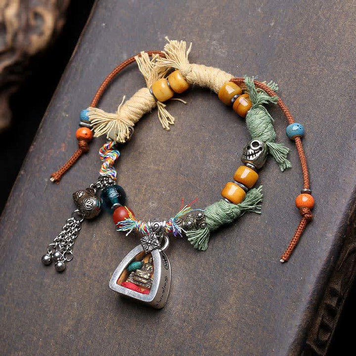 Buddha Stones Copper Buddha Amitabha Braided Rope Serenity Bracelet - Colorful Rope(Wrist Circumference:17-23cm) - image 6