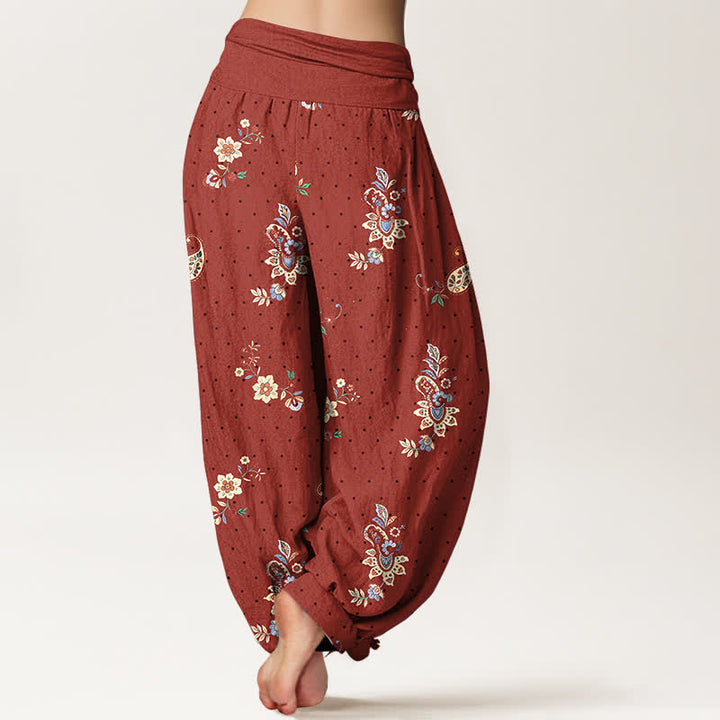 Buddha Stones Pure Cotton Boho Paisley Floral Pattern Women's Elastic Waist Harem Pants - image 6
