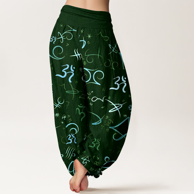 Buddha Stones Pure Cotton Blue OM Symbol Pattern Women's Elastic Waist Harem Pants - image 9