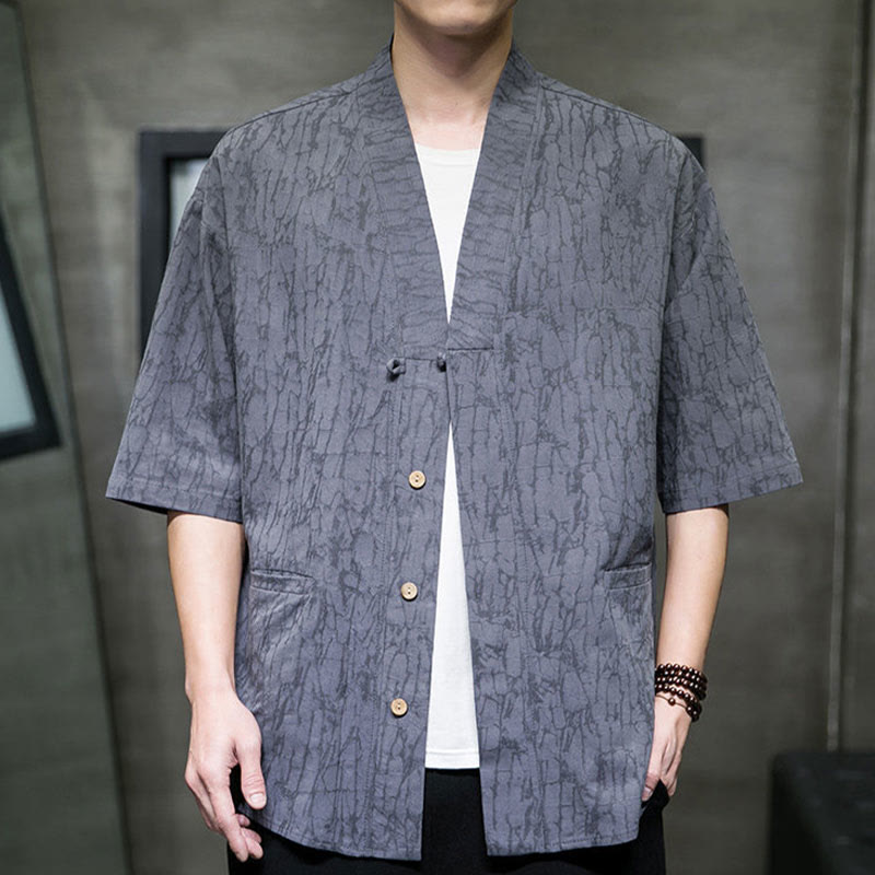 Buddha Stones Summer V-Neck Buttons Shattered Pattern Men's Short Sleeve Shirt With Pockets - image 7