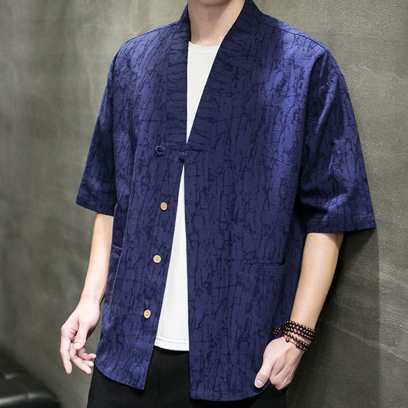 Buddha Stones Summer V-Neck Buttons Shattered Pattern Men's Short Sleeve Shirt With Pockets - image 15