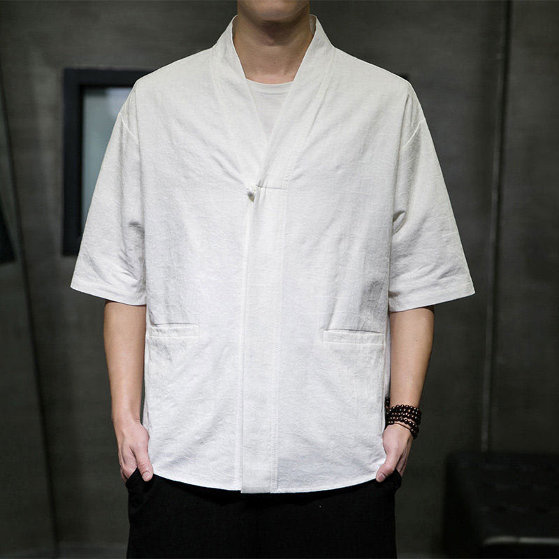 Buddha Stones Summer V-Neck Buttons Shattered Pattern Men's Short Sleeve Shirt With Pockets - White - US/UK/AU46，EU56 (5XL) - image 24
