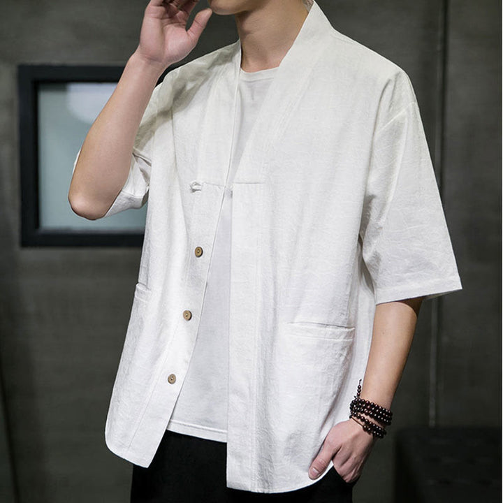 Buddha Stones Summer V-Neck Buttons Shattered Pattern Men's Short Sleeve Shirt With Pockets - image 26