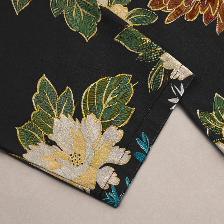 Buddha Stones Cotton Peony Chrysanthemum Turquoise Floral Pattern Men's Tapered Pants With Pockets - image 3