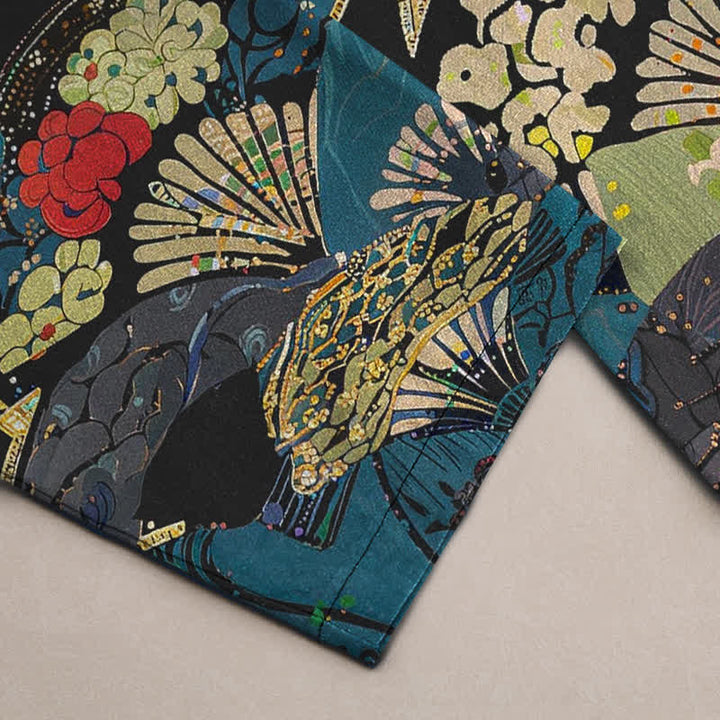 Buddha Stones Cotton Oriental Folding Fan Floral Pattern Men's Tapered Pants With Pockets - image 3