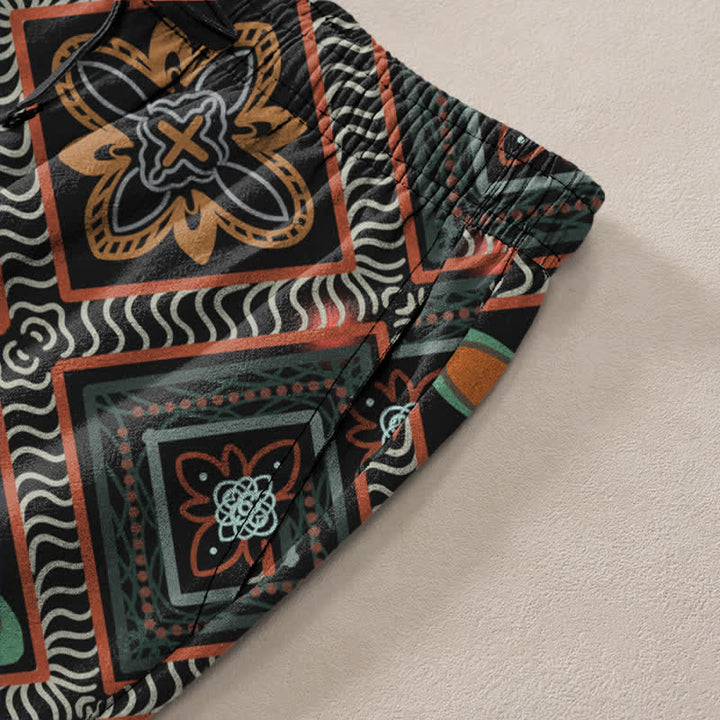 Buddha Stones Cotton Bohemian Diamond Floral Pattern Men's Tapered Pants With Pockets - image 2