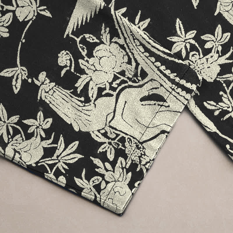 Buddha Stones Cotton Ivory Floral Band Pattern Men's Tapered Pants With Pockets - image 3