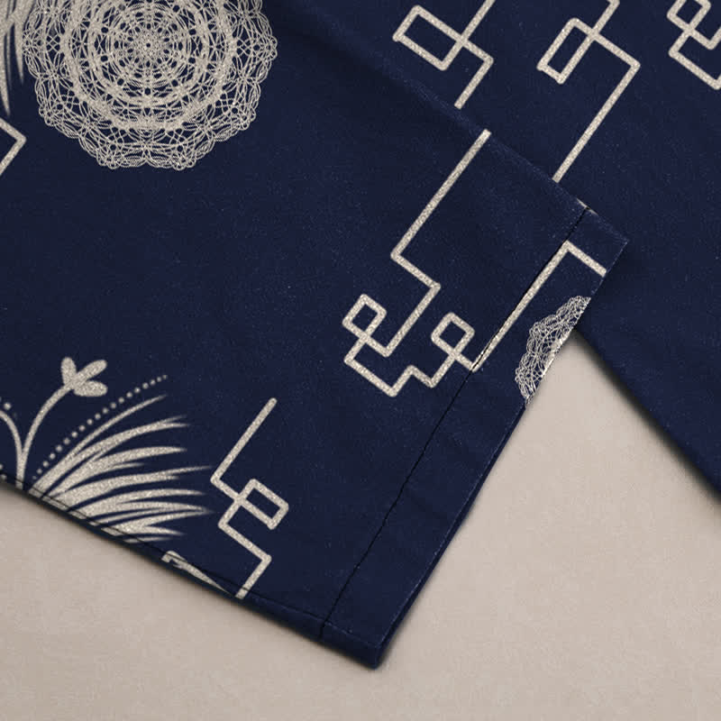Buddha Stones Cotton Feather Geometric Pattern Men's Tapered Pants With Pockets - image 3