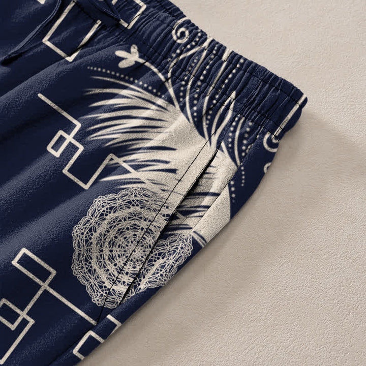 Buddha Stones Cotton Feather Geometric Pattern Men's Tapered Pants With Pockets - image 2